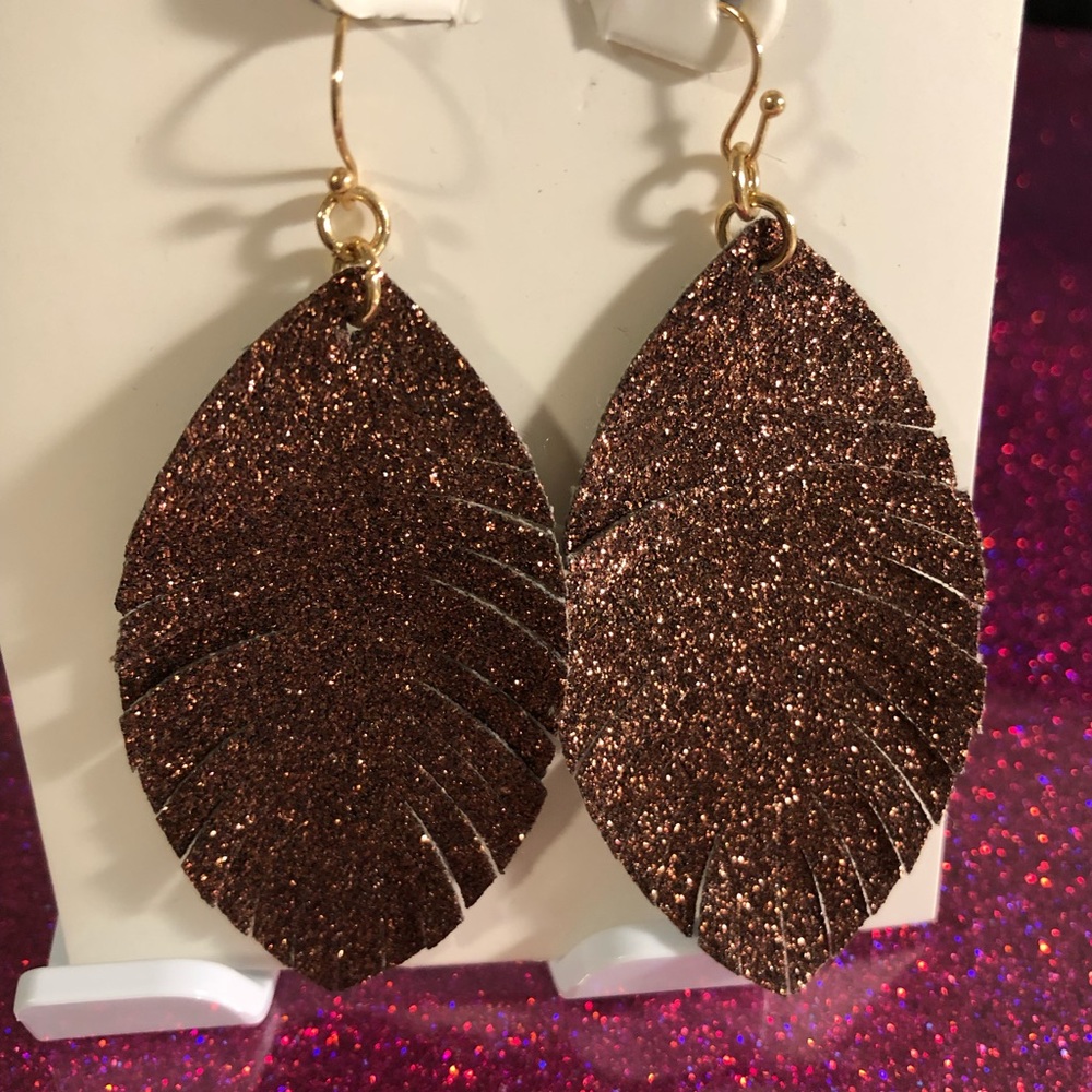 Sparkly Rose Gold Feather Earrings
